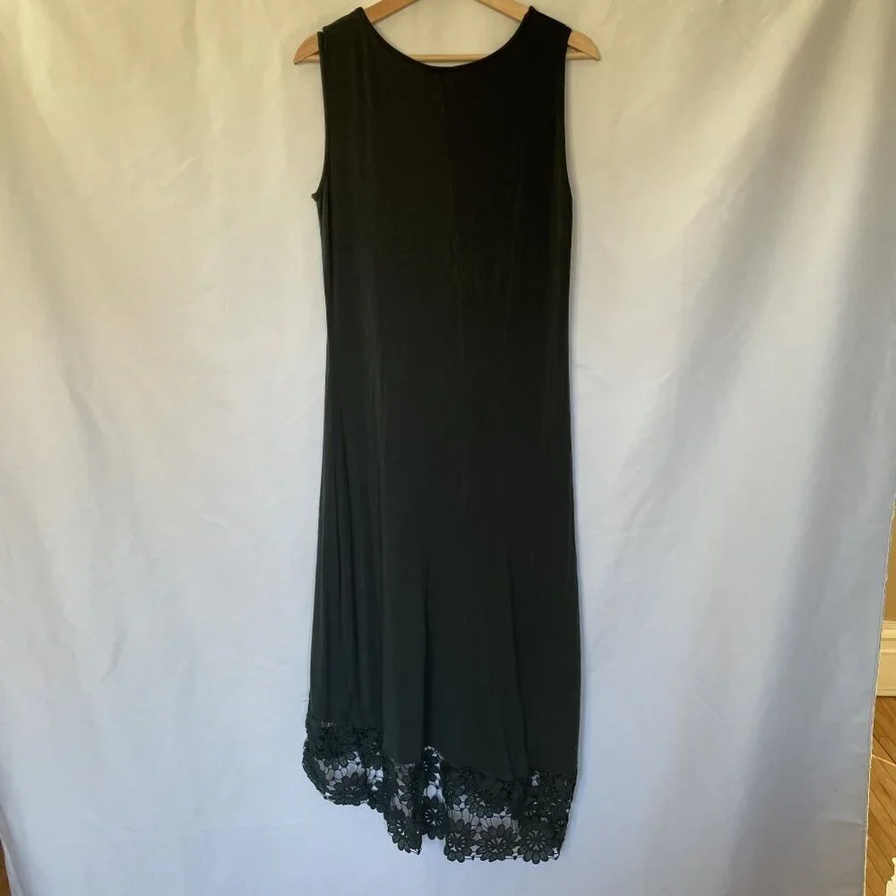 Nina Leonard dark forest green dress midi sleeveless v-neck women's size M rayon